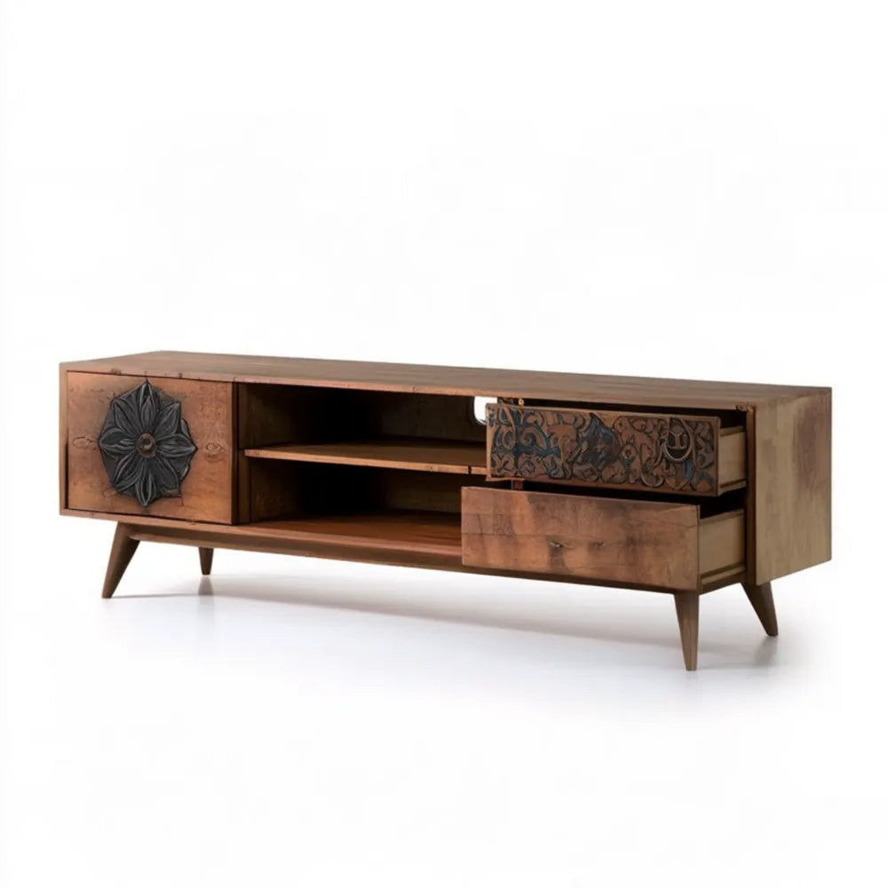 Komoda RTV z litego drewna mango brązowo-czarna 140 x 30 x 45 cm
