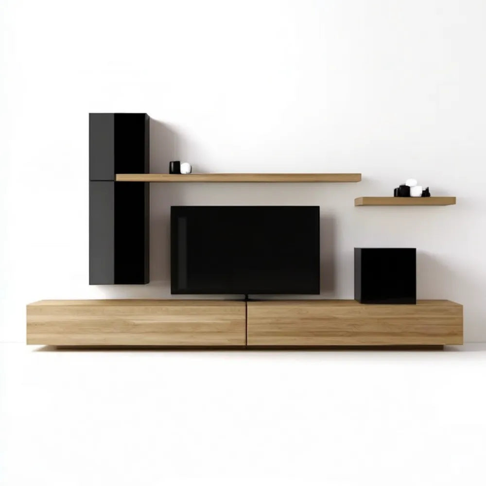 Zestaw mebli do salonu Dąb Naturalny/Czarny 200 × 35 × 180 cm