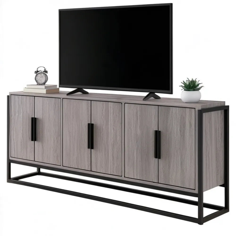 Komoda RTV 160 x 40 x 60 cm, 5 drzwi, szaro-czarna