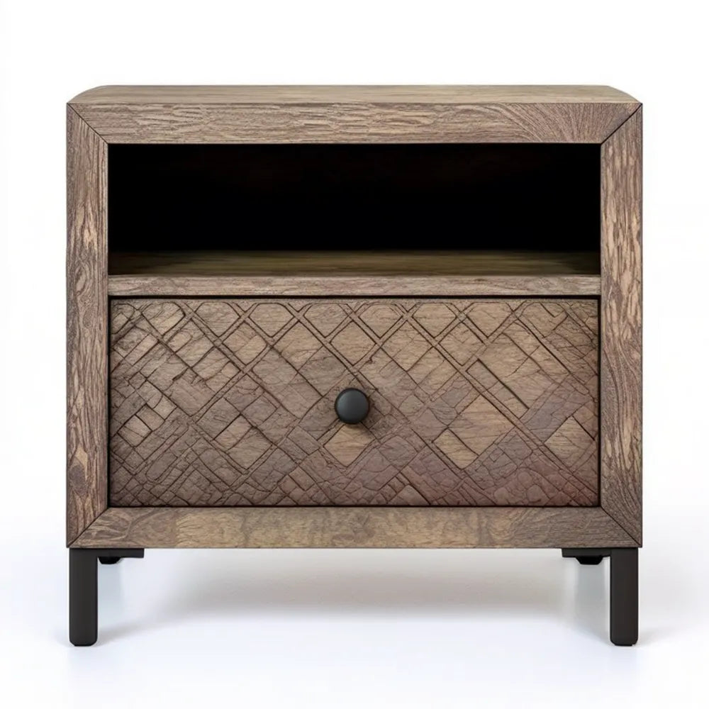 Szafka nocna MDF w dekorze brązowego dębu z czarnymi nogami, 50 x 40 x 60 cm