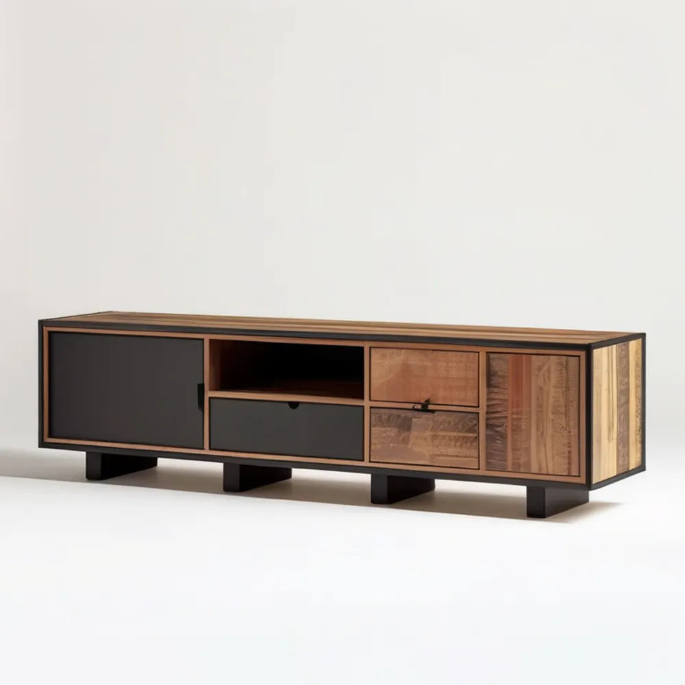 Szafka RTV z MDF i forniru dębowego brązowo-czarna 180 x 40 x 55 cm