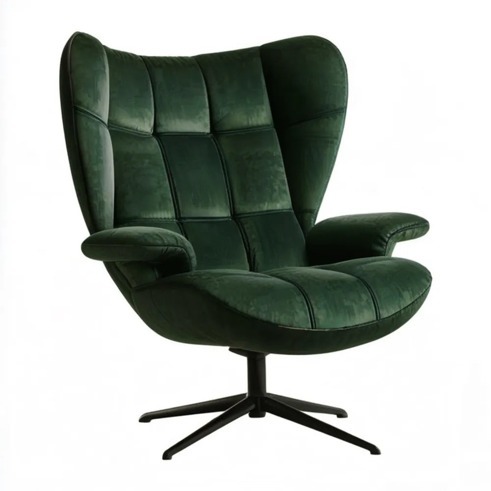 Ciemnozielony fotel obrotowy uszak z weluru, 80 x 85 x 110 cm
